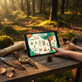 Family Bushcraft Starter Pack — digital PDF bundle mockup with tablet in forest setting